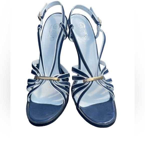 Vintage Italian Golo Navy and White Strappy Slingback Heels, Size 8AA (Narrow) - Picture 6 of 8
